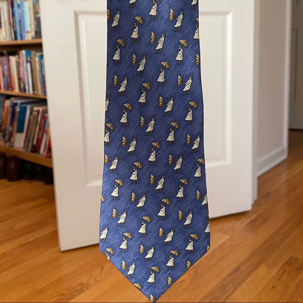 Hermes silk blue tie with umbrella pattern